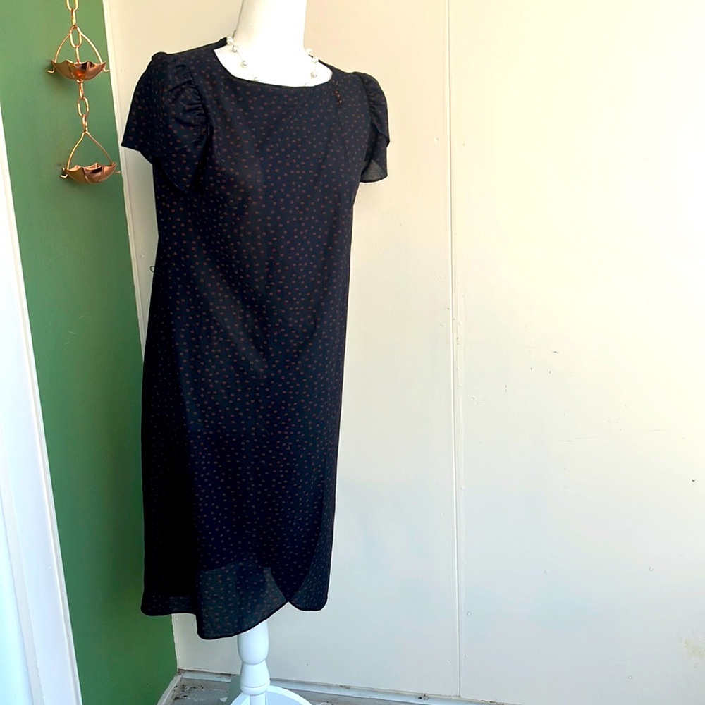 Vintage 70s Black and Orange Spotted Dress